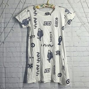 Coastal Beach Lightweight Tshirt 90s Style Fish Print Starfish Beach Dress Sz S